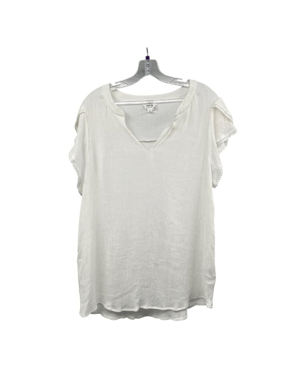 Perch by Blu Pepper Sheer Textured Blouse Short Sleeve White Womens Size 2X